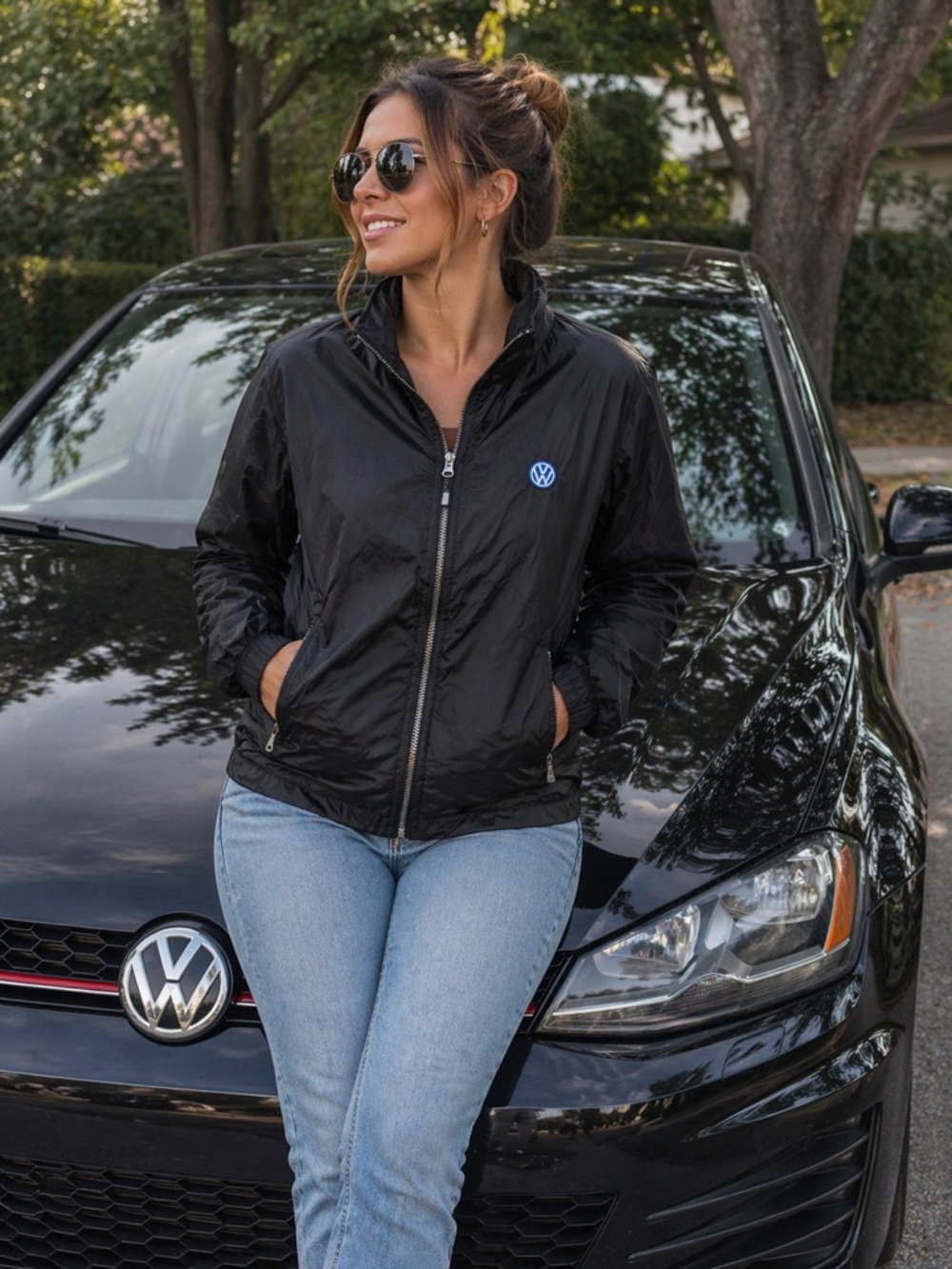 Volkswagen VW Windbreaker Jacket Black Zip Lightweight Women Medium
